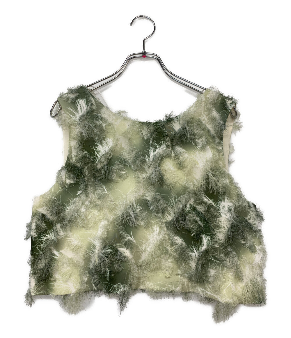 美品 ADAM ET ROPE FEMME アダム エ ロペ ノースリーブシャツ フリンジプリント 25ss レディース SIZE F