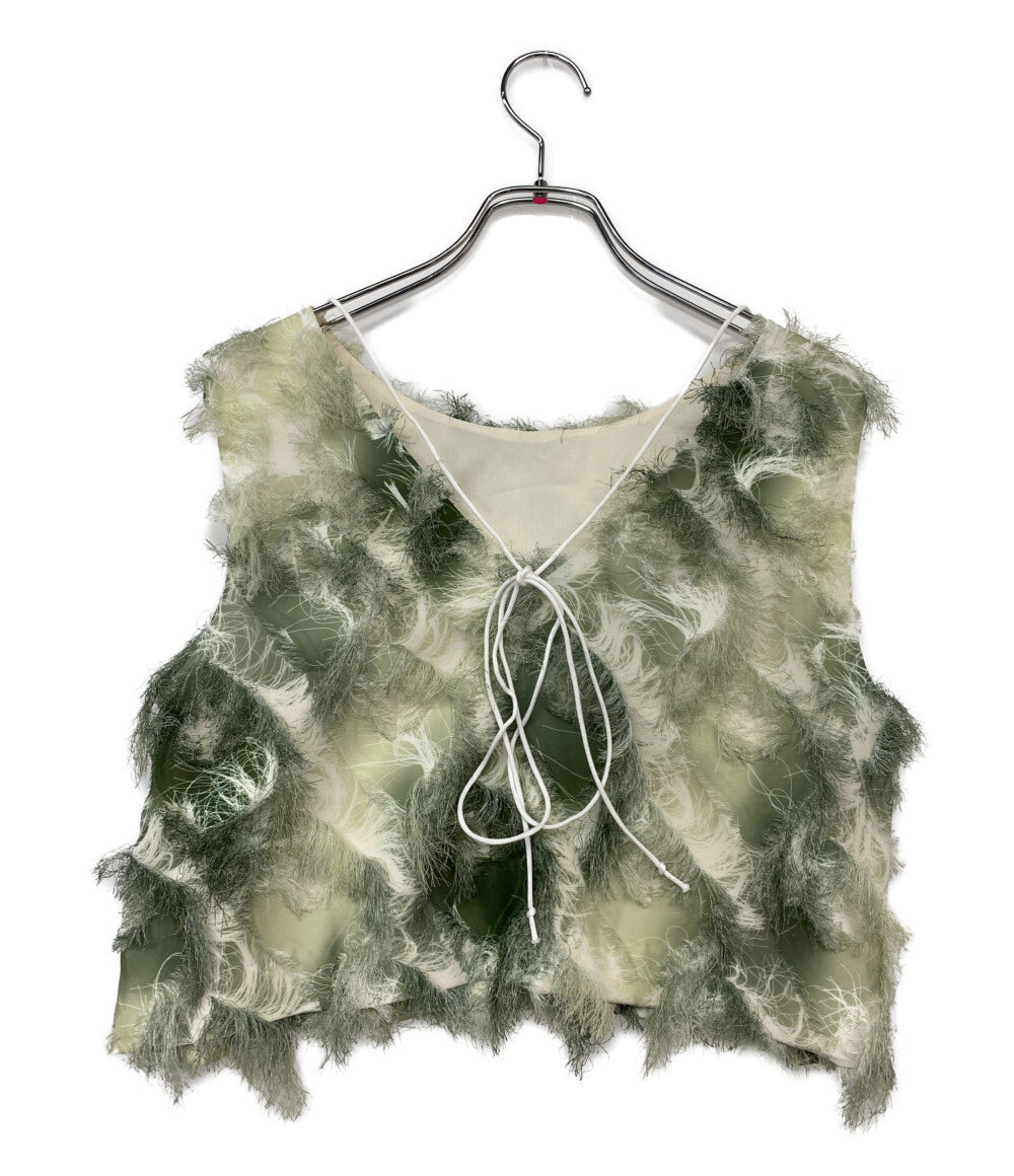 美品 ADAM ET ROPE FEMME アダム エ ロペ ノースリーブシャツ フリンジプリント 25ss レディース SIZE F