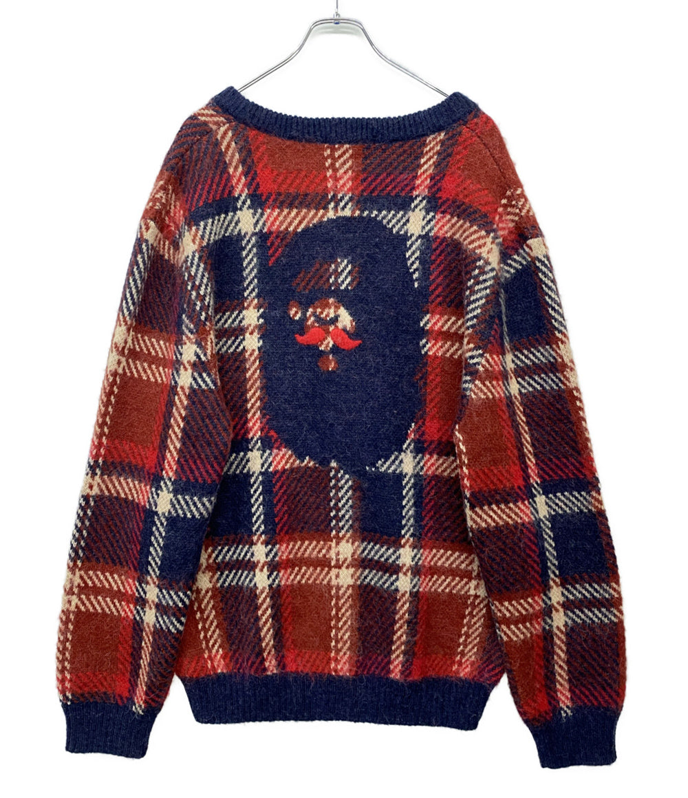 アベイシングエイプ チェックカーディガン ロゴ刺繍 メンズ SIZE