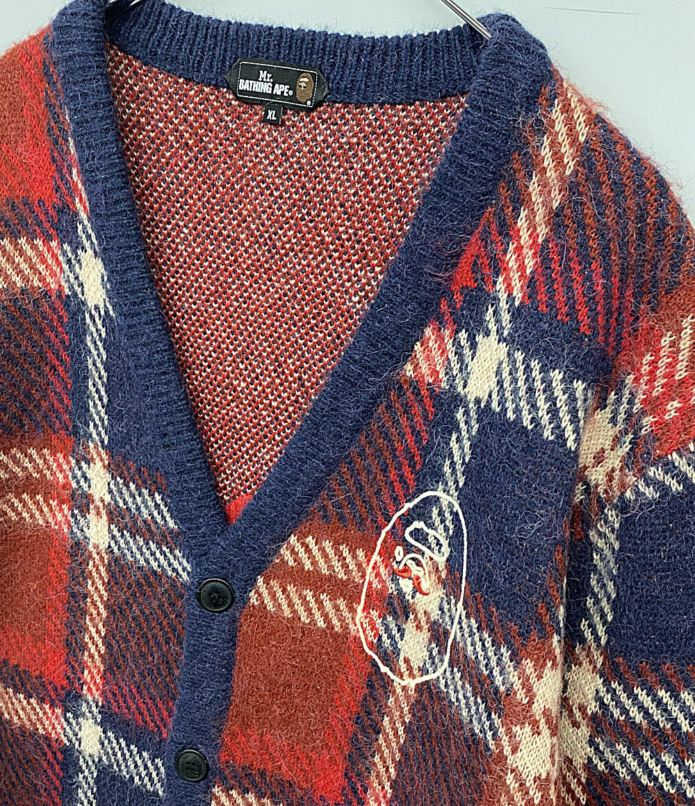 アベイシングエイプ チェックカーディガン ロゴ刺繍 メンズ SIZE XL A