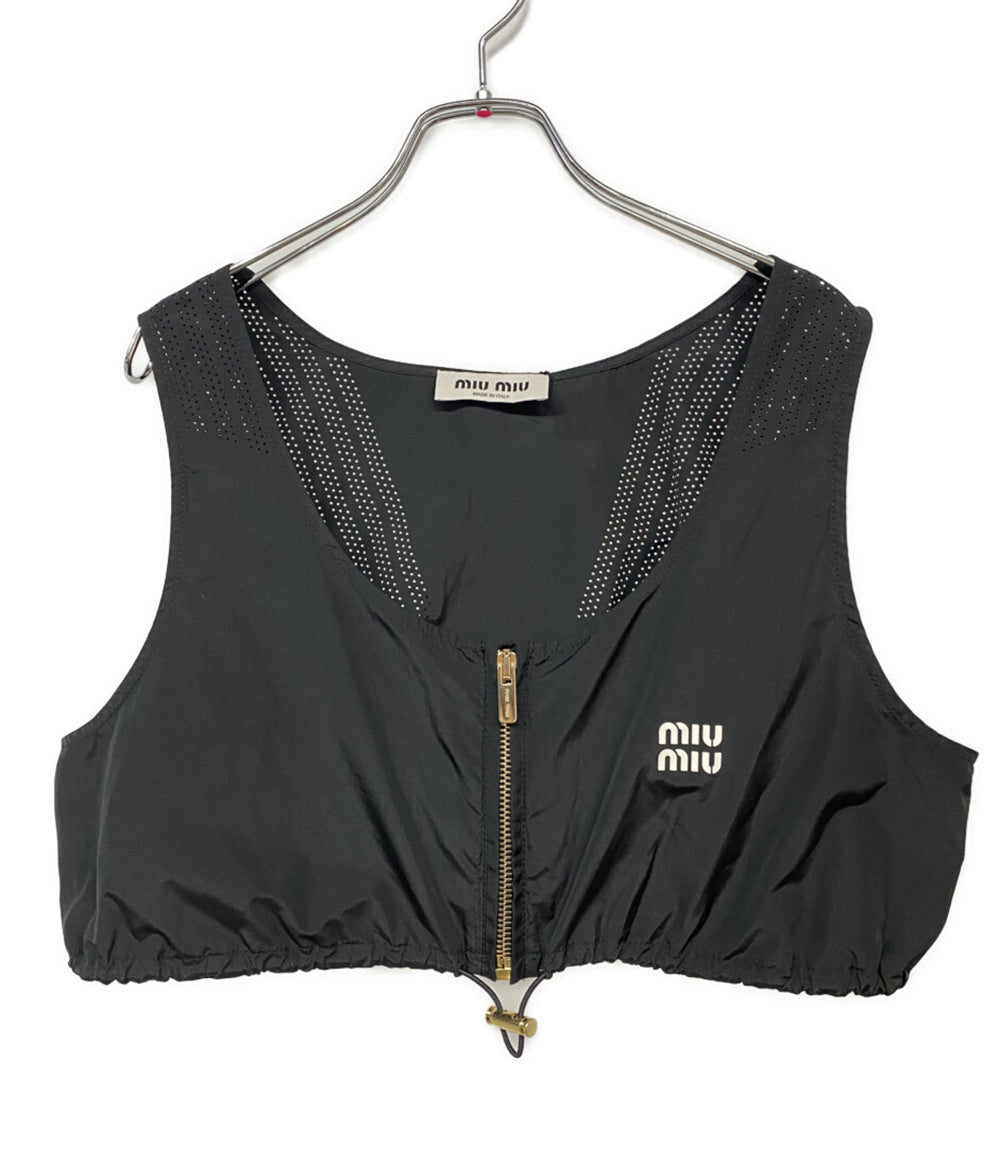 美品 MIU MIU ベスト Technical silk top Black レディース SIZE 42 ミュウ ミュウ