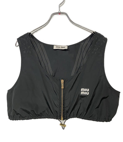 美品 MIU MIU ベスト Technical silk top Black レディース SIZE 42 ミュウ ミュウ