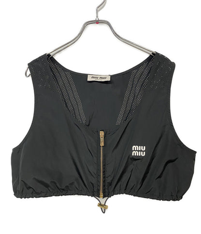 美品 MIU MIU ベスト Technical silk top Black レディース SIZE 42 ミュウ ミュウ