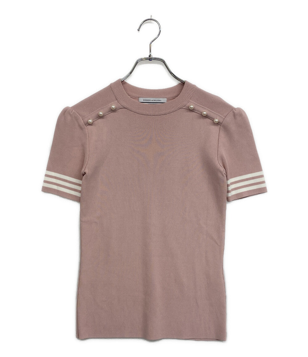 美品 ボーダーズアットバルコニー フェイクパールニットカットソー BD2011-1C-41 レディース SIZE 36 BORDERS at BALCONY