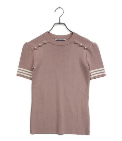 美品 ボーダーズアットバルコニー フェイクパールニットカットソー BD2011-1C-41 レディース SIZE 36 BORDERS at BALCONY