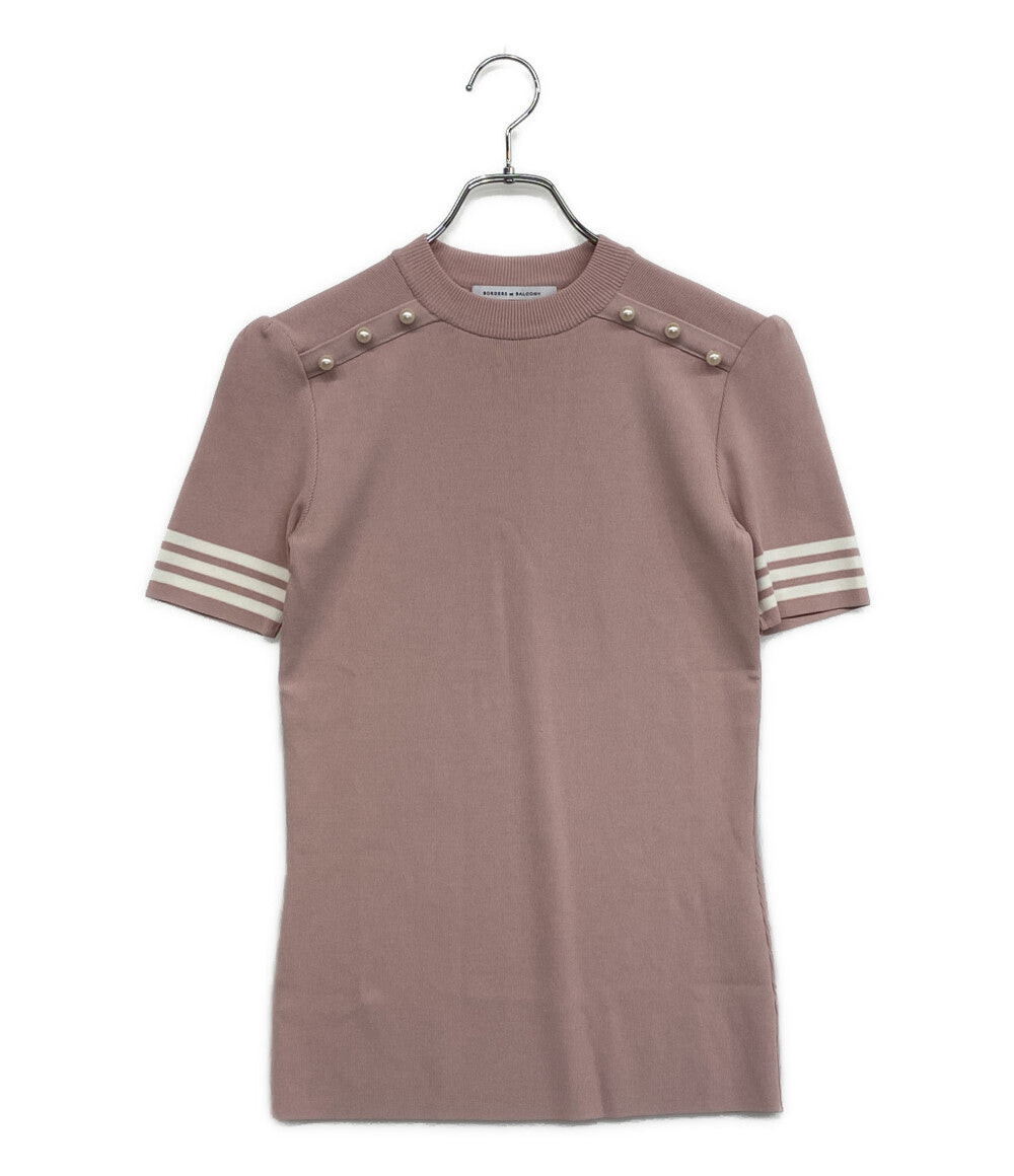 美品 ボーダーズアットバルコニー フェイクパールニットカットソー BD2011-1C-41 レディース SIZE 38 BORDERS at BALCONY
