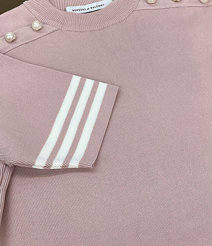 美品 ボーダーズアットバルコニー フェイクパールニットカットソー BD2011-1C-41 レディース SIZE 38 BORDERS at BALCONY