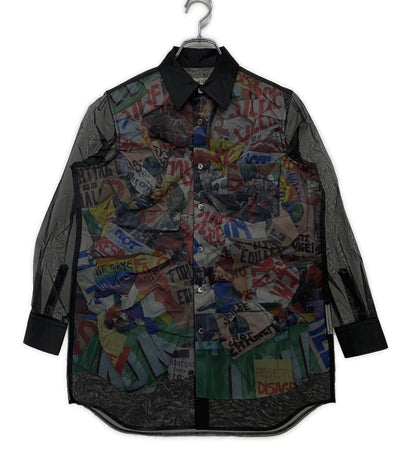 美品 COMME des GARCONS チュールレイヤードプリント長袖シャツ 25SS GO-B007 レディース SIZE XS コムデギャルソン