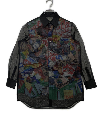 美品 COMME des GARCONS チュールレイヤードプリント長袖シャツ 25SS GO-B007 レディース SIZE XS コムデギャルソン