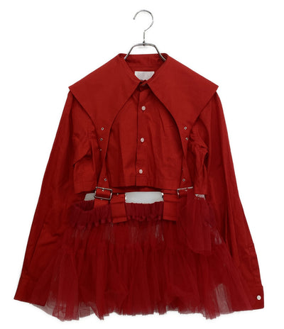 noir kei ninomiya 長袖シャツ 綿ブロード×チュールシャツ 25SS 3O-B001 レディース SIZE XS ノワールケイニノミヤ