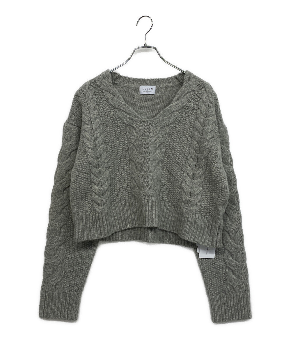 美品 ESSEN エッセン クロップドニット カシミヤ混Vネック 3172-37003 レディース SIZE 38