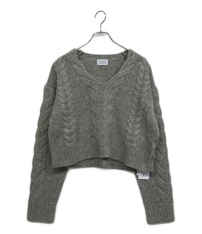 美品 ESSEN エッセン クロップドニット カシミヤ混Vネック 3172-37003 レディース SIZE 38