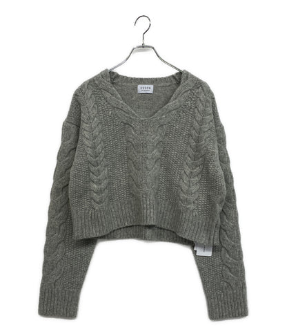 美品 ESSEN エッセン クロップドニット カシミヤ混Vネック 3172-37003 レディース SIZE 38