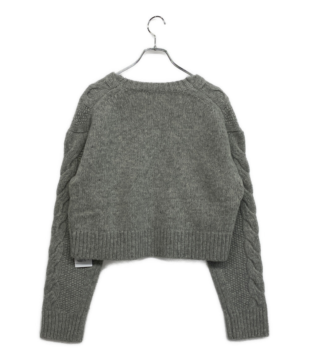 美品 ESSEN エッセン クロップドニット カシミヤ混Vネック 3172-37003 レディース SIZE 38