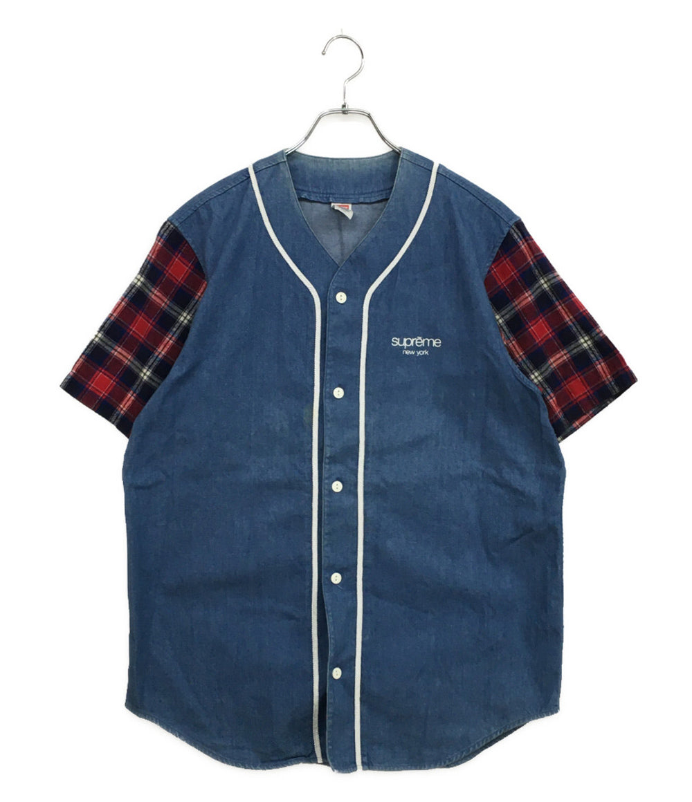 Supreme 半袖デニムシャツ 袖チェック 14SS メンズ SIZE M シュプリーム