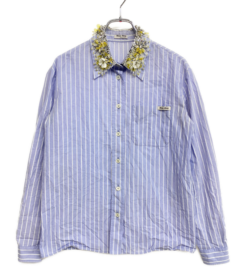 MIU MIU 装飾デザインストライプ長袖シャツ レディース SIZE 36 ミュウミュウ