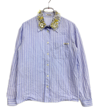 MIU MIU 装飾デザインストライプ長袖シャツ レディース SIZE 36 ミュウミュウ