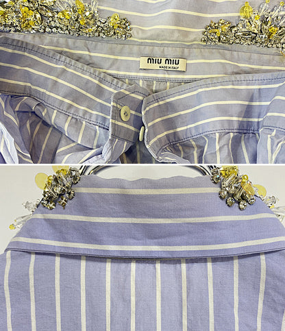 MIU MIU 装飾デザインストライプ長袖シャツ レディース SIZE 36 ミュウミュウ