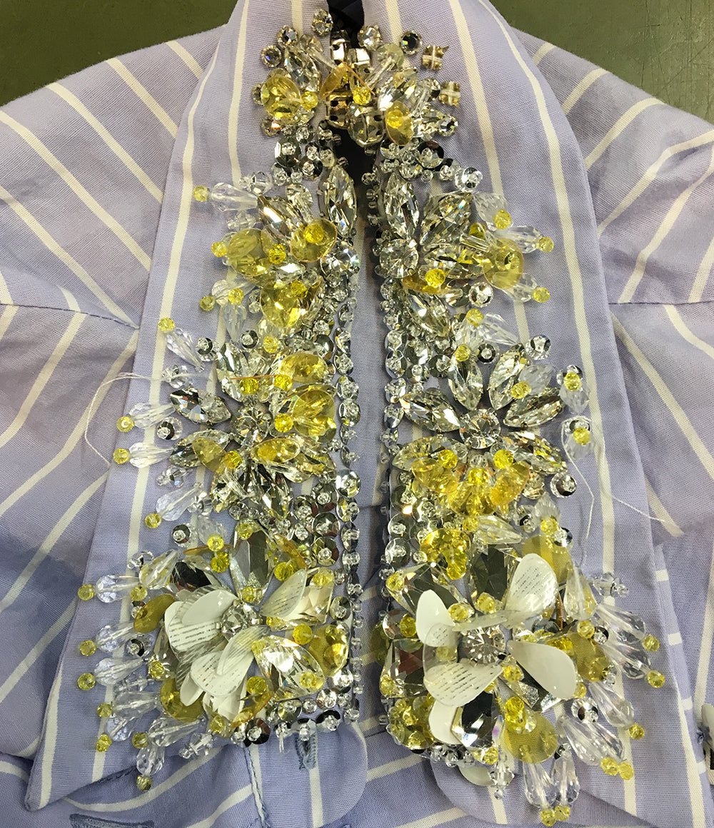 MIU MIU 装飾デザインストライプ長袖シャツ レディース SIZE 36 ミュウミュウ