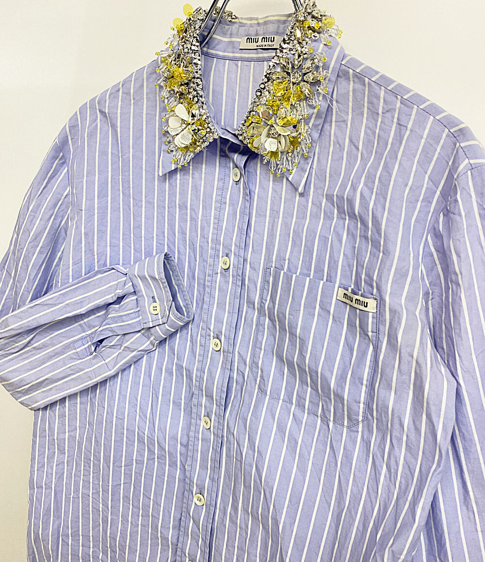 MIU MIU 装飾デザインストライプ長袖シャツ レディース SIZE 36 ミュウミュウ