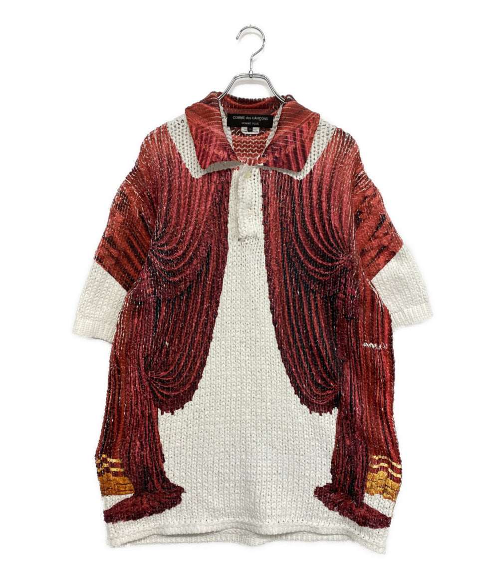COMME des GARCONS HOMME PLUS ポロシャツ トロンプルイユ 転写ローゲージ ポリニット 24SS PM-N003 メンズ SIZE XL コムデギャルソンオムプリュス