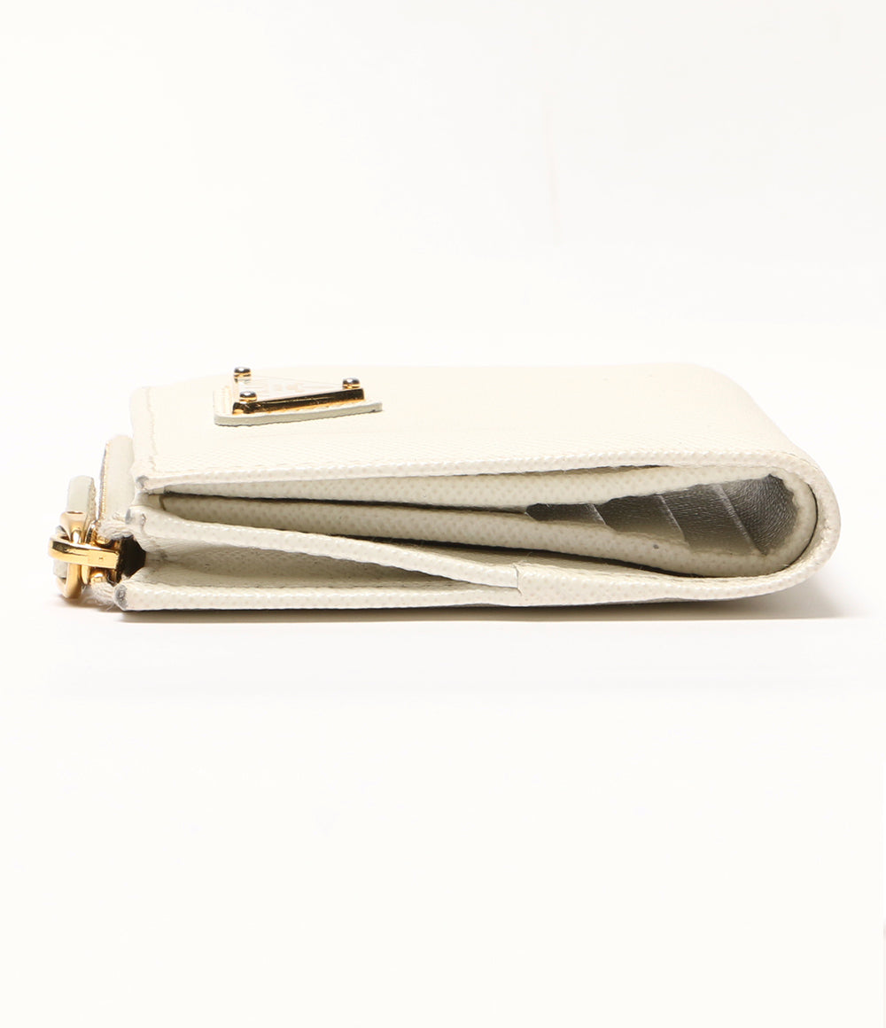 【美品】 PRADA Wホック　オーストリッチホワイト レザー 二つ折り財布 希少！限定！すぐ届く！PRADA オーストリッチ 折りたたみ財布 (PRADA