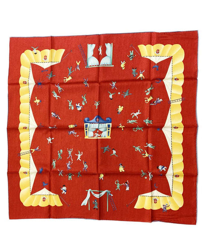美品 BVLGARI スカーフ サーカス レッド Girotondo di Marionette Red レディース ブルガリ