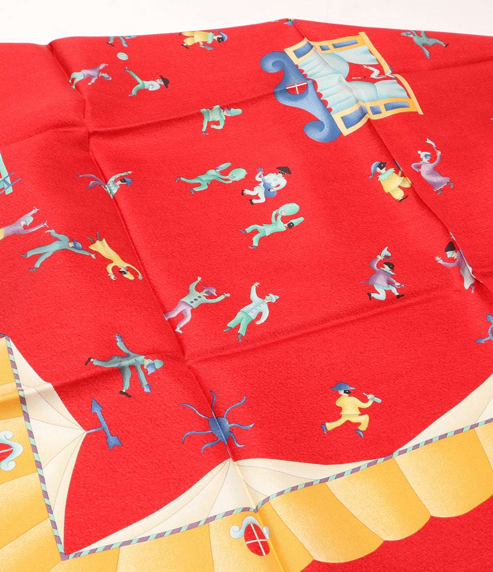 美品 BVLGARI スカーフ サーカス レッド Girotondo di Marionette Red レディース ブルガリ