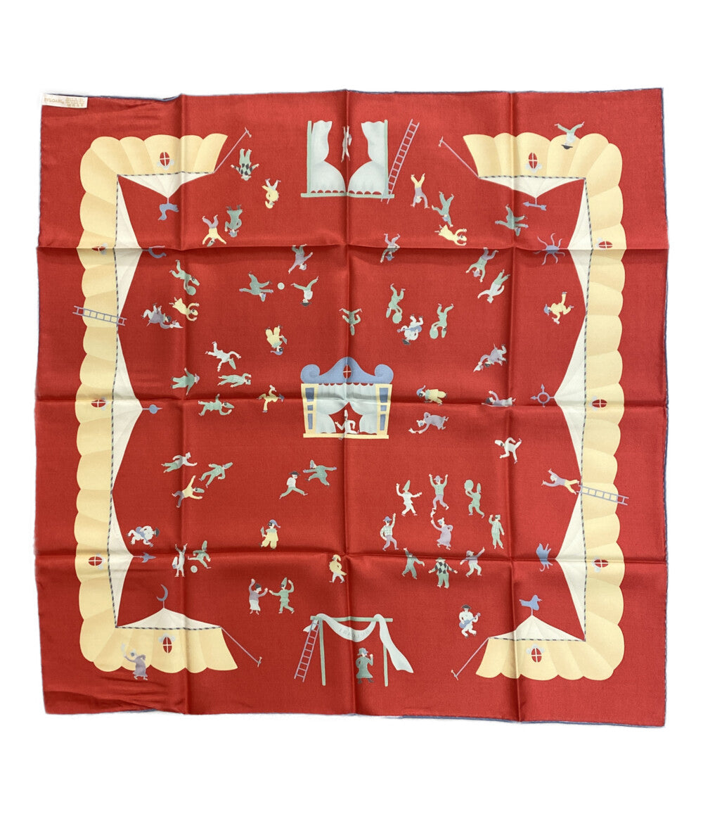 美品 BVLGARI スカーフ サーカス レッド Girotondo di Marionette Red レディース ブルガリ