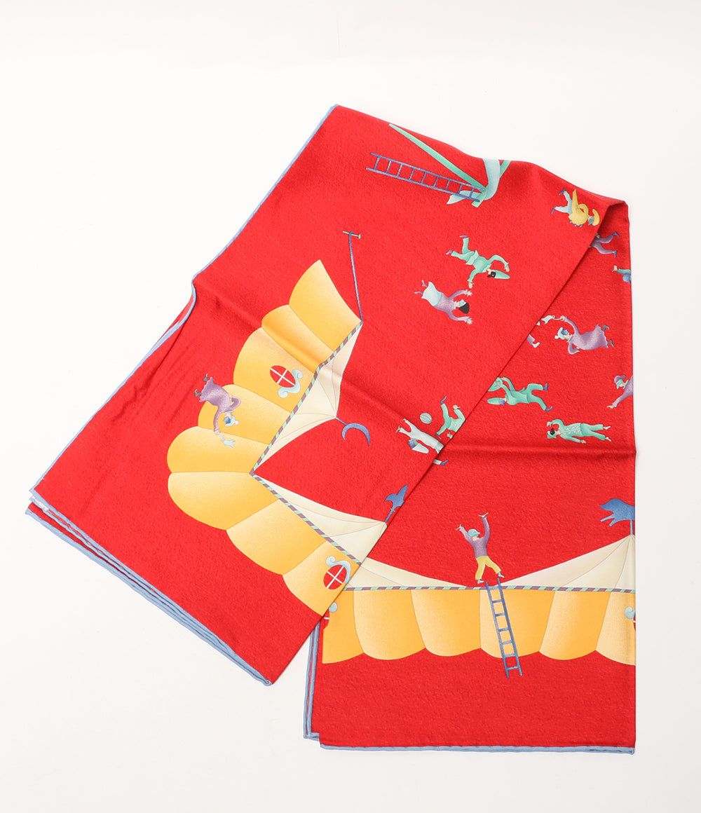 美品 BVLGARI スカーフ サーカス レッド Girotondo di Marionette Red レディース ブルガリ