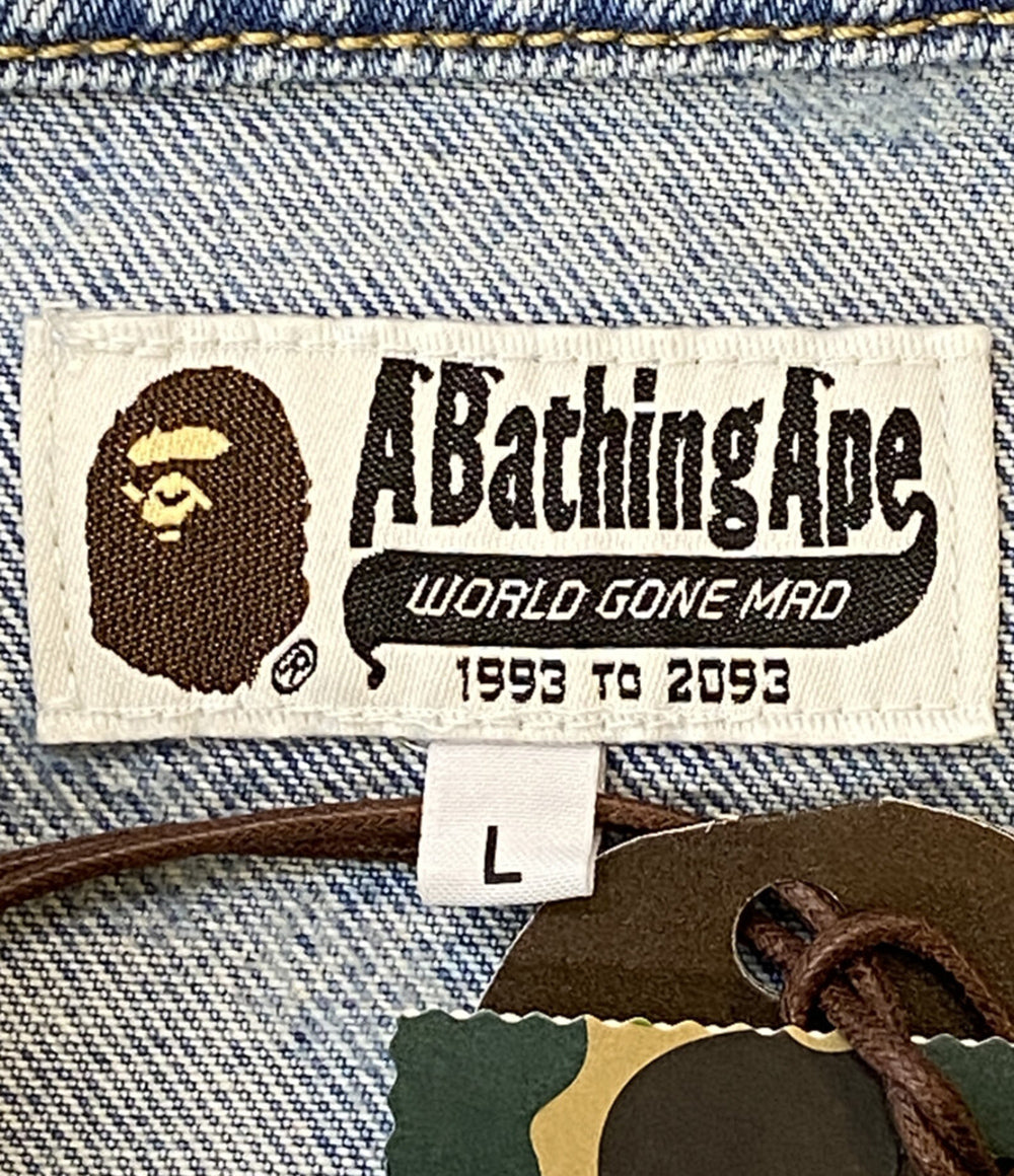 美品 A BATHING APE デニムジャケット HEXAGRAMASER DESTROY DENIM JACKET メンズ SIZE L アベイシングエイプ