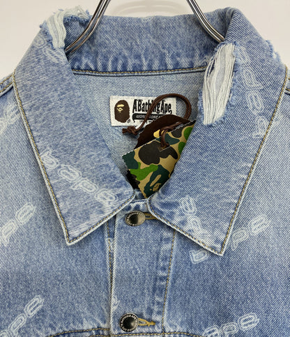 美品 A BATHING APE デニムジャケット HEXAGRAMASER DESTROY DENIM JACKET メンズ SIZE L アベイシングエイプ