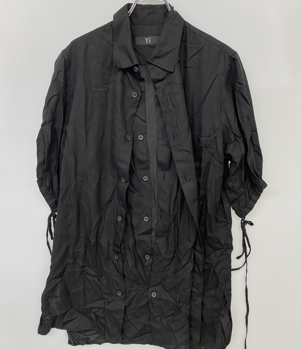 Y's 半袖シャツ CELLULOSE VIYELLA FRONT TUCKED BLOUSE 24SS レディース SIZE 2 ワイズ