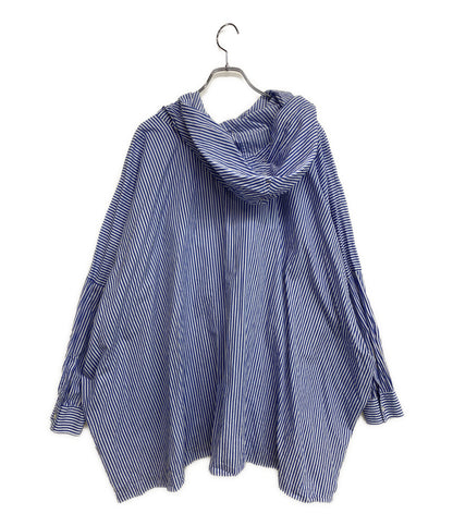 美品 COMME des GARCONS SHIRT ブルーストライプフーデットプルオーバーコート 22SS FI-C002 メンズ SIZE M コムデギャルソンシャツ