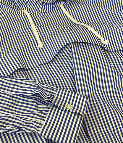 美品 COMME des GARCONS SHIRT ブルーストライプフーデットプルオーバーコート 22SS FI-C002 メンズ SIZE M コムデギャルソンシャツ