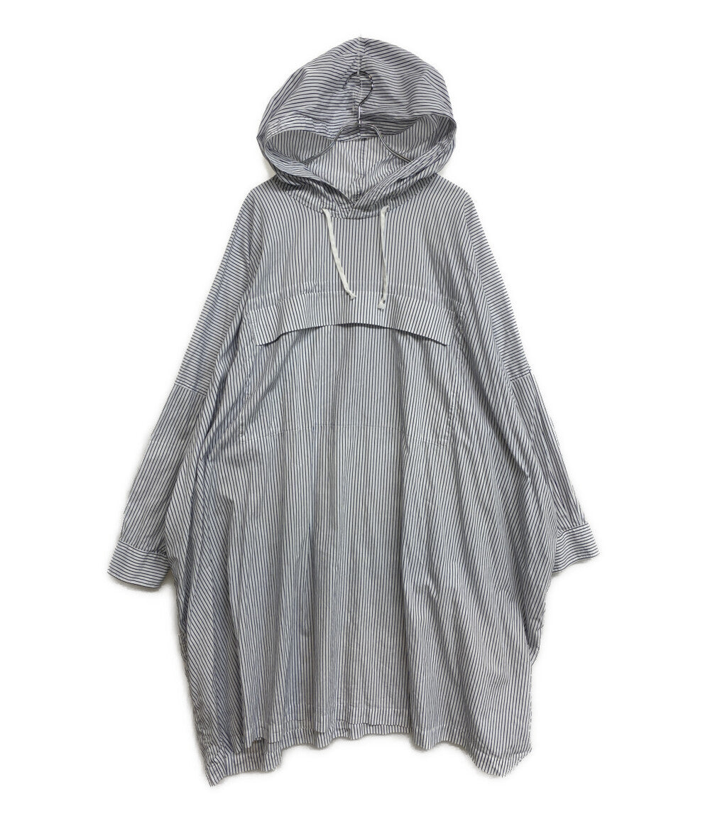 美品 COMME des GARCONS SHIRT ブラックストライプフーデットプルオーバーコート 22SS FI-C001 メンズ SIZE L コムデギャルソンシャツ