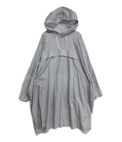 美品 COMME des GARCONS SHIRT ブラックストライプフーデットプルオーバーコート 22SS FI-C001 メンズ SIZE L コムデギャルソンシャツ