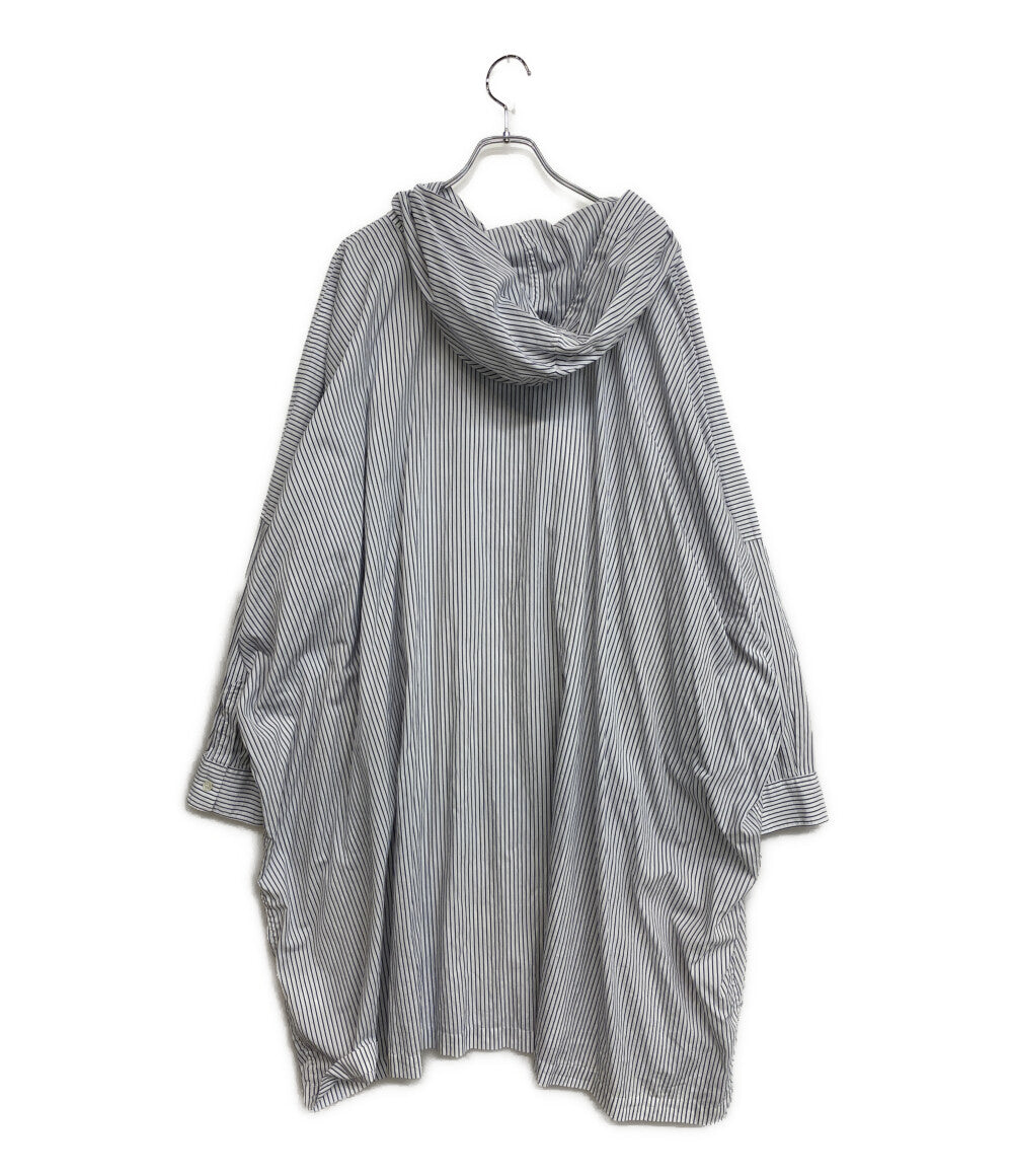 美品 COMME des GARCONS SHIRT ブラックストライプフーデットプルオーバーコート 22SS FI-C001 メンズ SIZE L コムデギャルソンシャツ