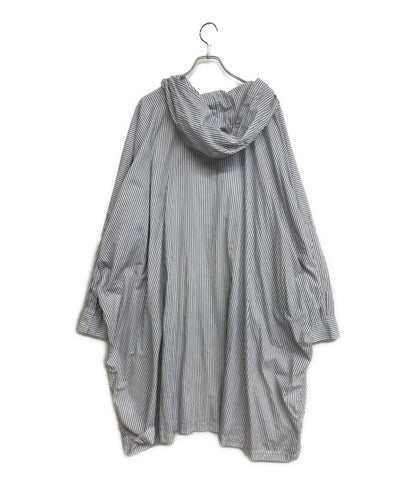 美品 COMME des GARCONS SHIRT ブラックストライプフーデットプルオーバーコート 22SS FI-C001 メンズ SIZE L コムデギャルソンシャツ