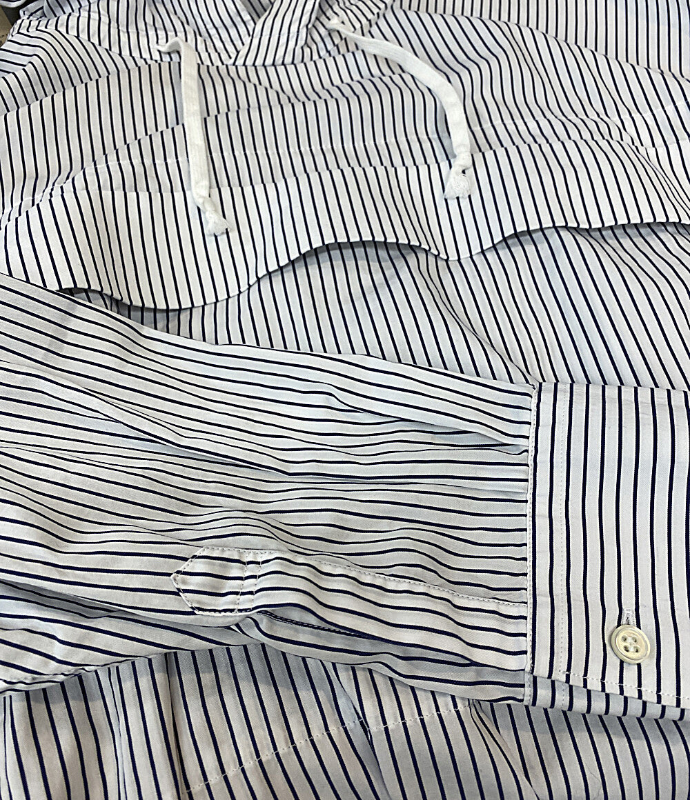 美品 COMME des GARCONS SHIRT ブラックストライプフーデットプルオーバーコート 22SS FI-C001 メンズ SIZE L コムデギャルソンシャツ