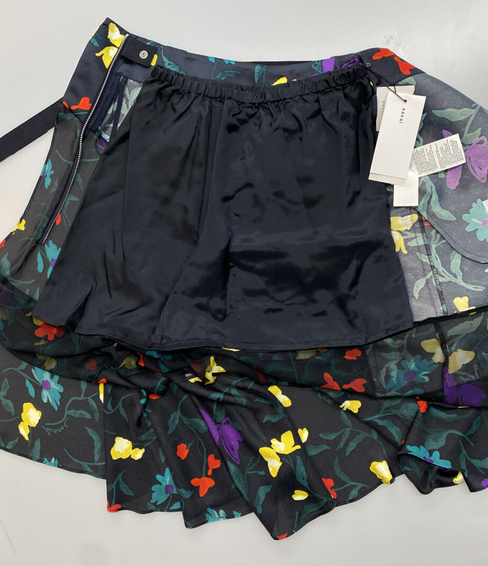 美品 sacai ペチ付きフラワープリント素材切替スカート 24SS