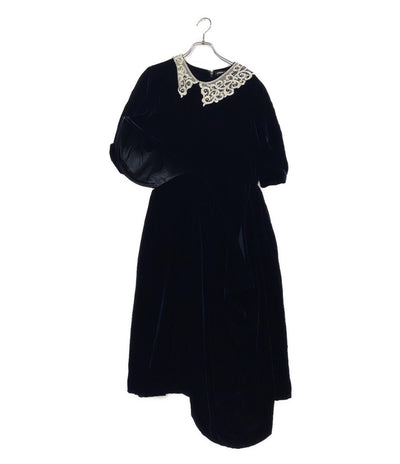 美品 JUNYA WATANABE COMME des GARCONS 襟レースベルベットワイヤーワンピース 25AW レディース SIZE M ジュンヤワタナベコムデギャルソン