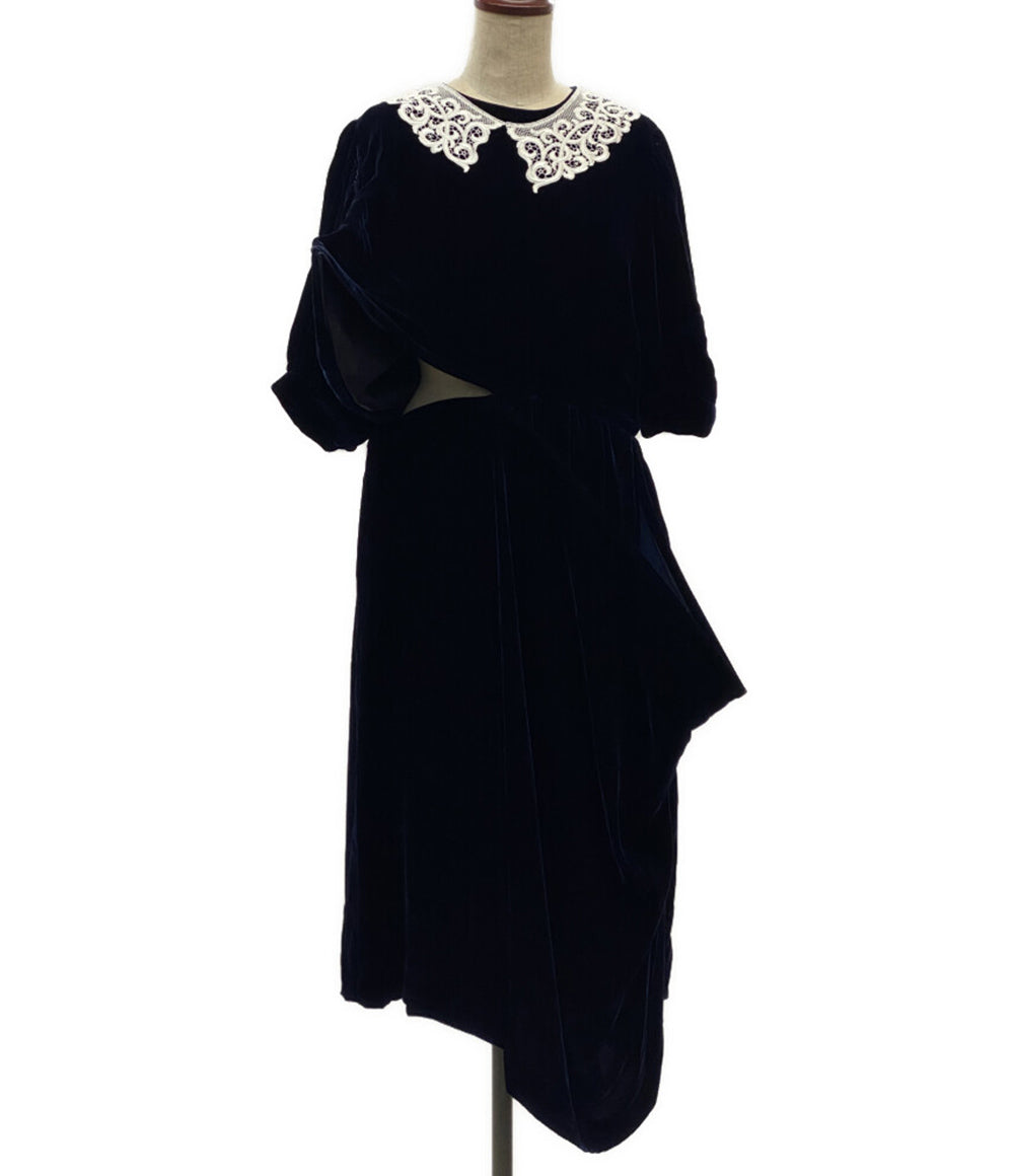 美品 JUNYA WATANABE COMME des GARCONS 襟レースベルベットワイヤーワ007-ンピース 25AW レディース SIZE M ジュンヤワタナベコムデギャルソン