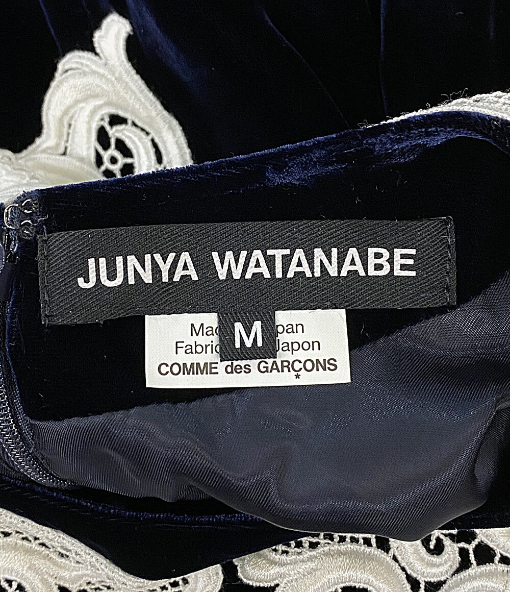 美品 JUNYA WATANABE COMME des GARCONS 襟レースベルベットワイヤーワ007-ンピース 25AW レディース SIZE M ジュンヤワタナベコムデギャルソン