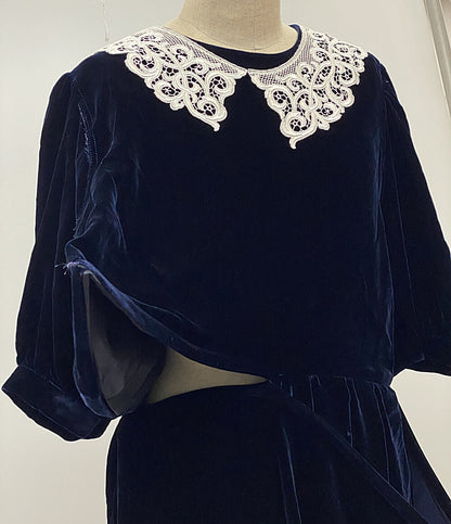 美品 JUNYA WATANABE COMME des GARCONS 襟レースベルベットワイヤーワ007-ンピース 25AW レディース SIZE M ジュンヤワタナベコムデギャルソン