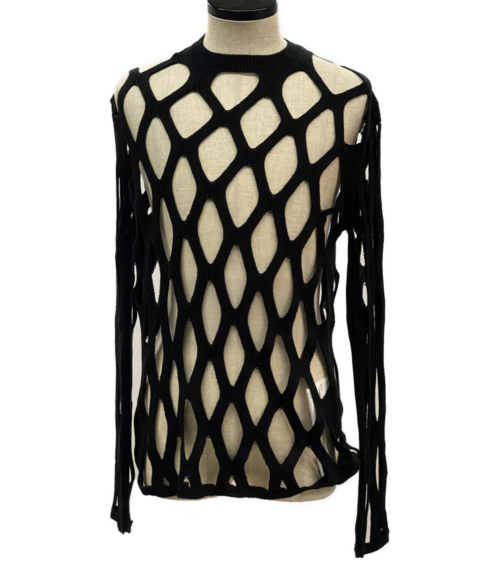 美品 BLACK COMME des GARCONS 格子柄メッシュニット 24ss 1M-N005 メンズ SIZE L ブラックコムデギャルソン
