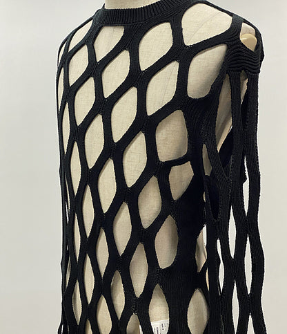 美品 BLACK COMME des GARCONS 格子柄メッシュニット 24ss 1M-N005 メンズ SIZE L ブラックコムデギャルソン