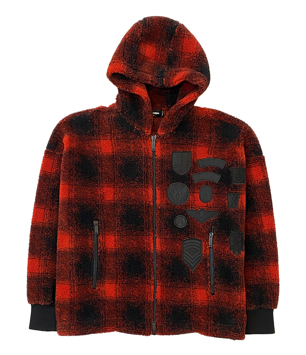 DSQUARED2 ボアジャケット フーデット ジップアップ CHECK PATCH ZIP HOODIE 21aw メンズ SIZE L ディースクエアード
