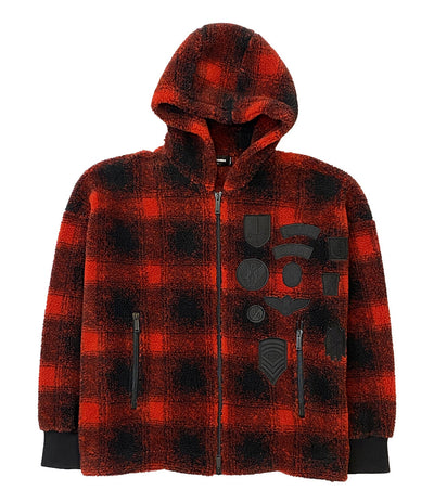 DSQUARED2 ボアジャケット フーデット ジップアップ CHECK PATCH ZIP HOODIE 21aw メンズ SIZE L ディースクエアード