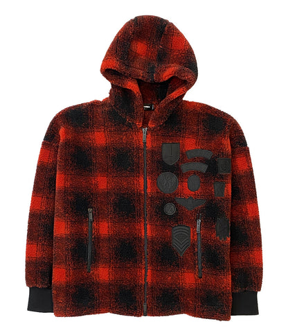 DSQUARED2 ボアジャケット フーデット ジップアップ CHECK PATCH ZIP HOODIE 21aw メンズ SIZE L ディースクエアード